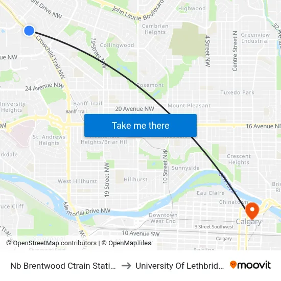 Nb Brentwood Ctrain Station to University Of Lethbridge map