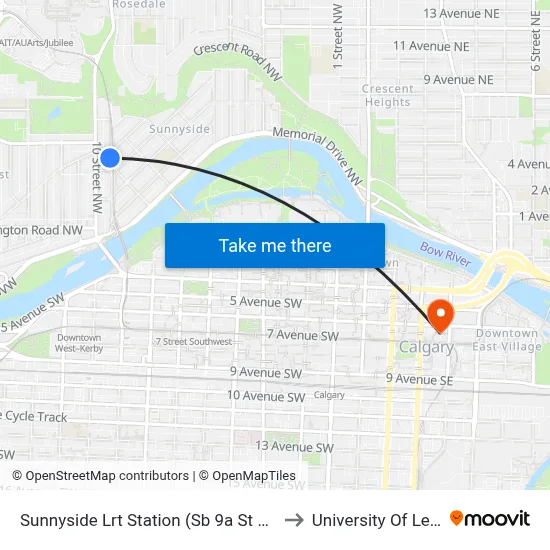 Sunnyside Lrt Station (Sb 9a St NW @ 4 Av Nw) to University Of Lethbridge map