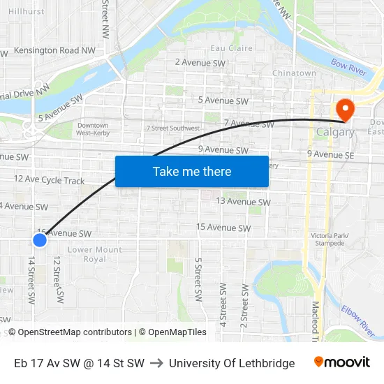 Eb 17 Av SW @ 14 St SW to University Of Lethbridge map