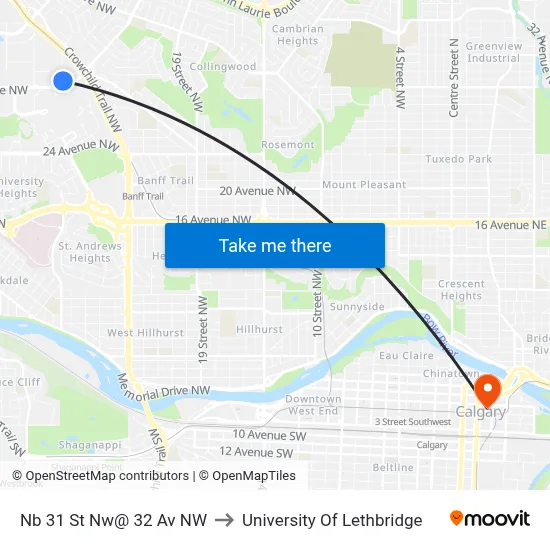 Nb 31 St Nw@ 32 Av NW to University Of Lethbridge map