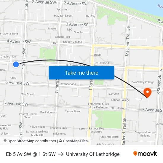 Eb 5 Av SW @ 1 St SW to University Of Lethbridge map