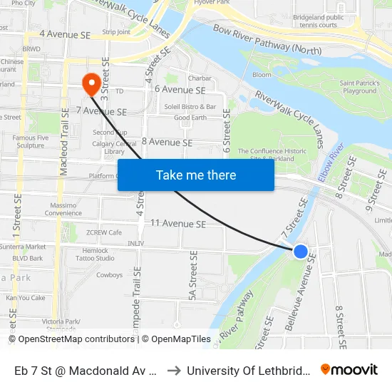 Eb 7 St @ Macdonald Av SE to University Of Lethbridge map