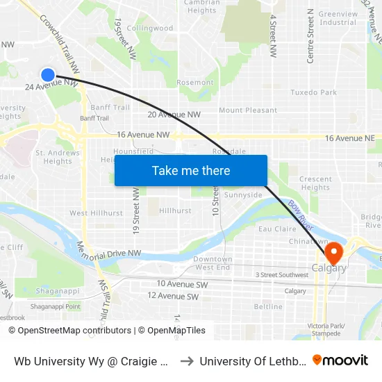 Wb University Wy @ Craigie Hall NW to University Of Lethbridge map