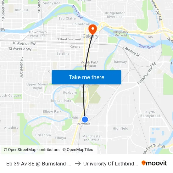 Eb 39 Av SE @ Burnsland Rd to University Of Lethbridge map