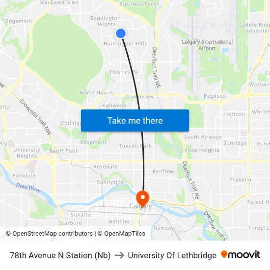 78th Avenue N Station (Nb) to University Of Lethbridge map