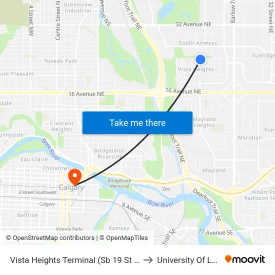 Vista Heights Terminal (Sb 19 St NE @ 24 Av Ne) to University Of Lethbridge map