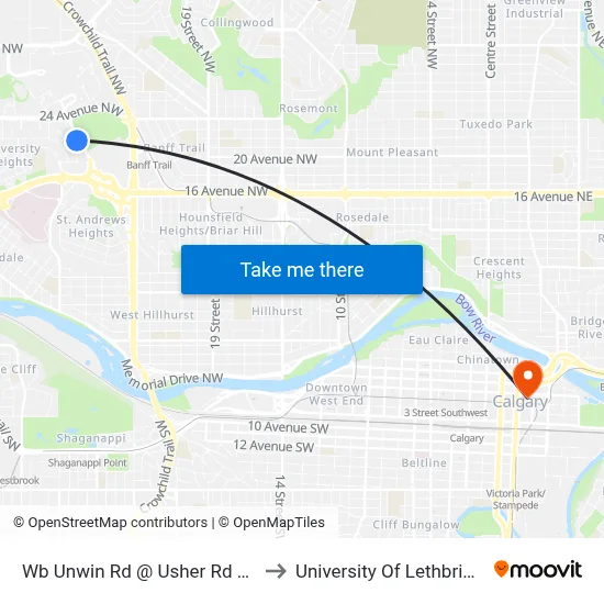 Wb Unwin Rd @ Usher Rd NW to University Of Lethbridge map