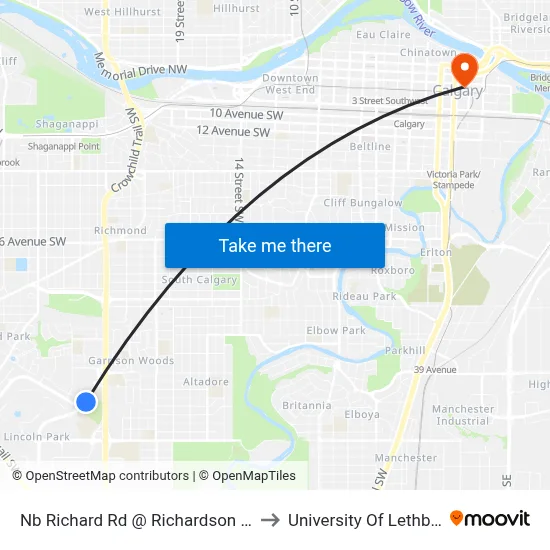 Nb Richard Rd @ Richardson Wy SW to University Of Lethbridge map
