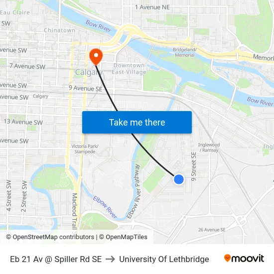 Eb 21 Av @ Spiller Rd SE to University Of Lethbridge map