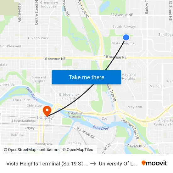 Vista Heights Terminal (Sb 19 St NE @ 24 Av Ne) to University Of Lethbridge map