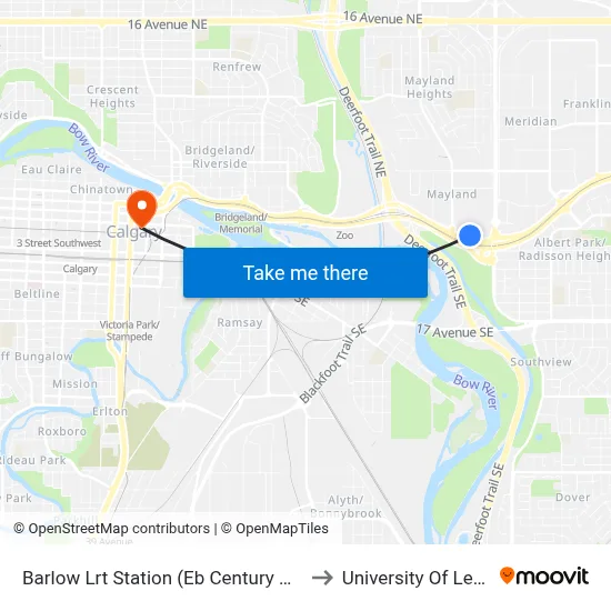 Barlow Lrt Station (Eb Century Ri @ 19 St Ne) to University Of Lethbridge map