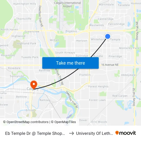 Eb Temple Dr @ Temple Shopping Plaza to University Of Lethbridge map