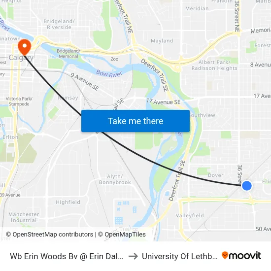 Wb Erin Woods Bv @ Erin Dale Cr SE to University Of Lethbridge map