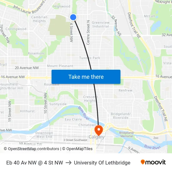 Eb 40 Av NW @ 4 St NW to University Of Lethbridge map