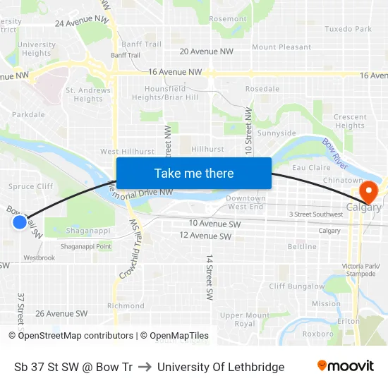 Sb 37 St SW @ Bow Tr to University Of Lethbridge map