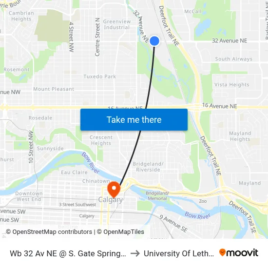 Wb 32 Av NE @ S. Gate Spring Gardens to University Of Lethbridge map