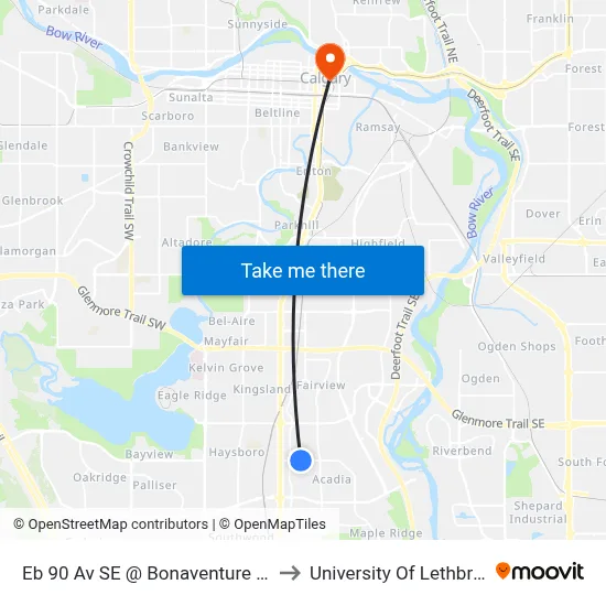 Eb 90 Av SE @ Bonaventure Dr SE to University Of Lethbridge map