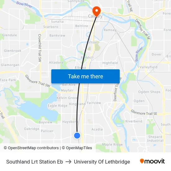 Southland Lrt Station Eb to University Of Lethbridge map