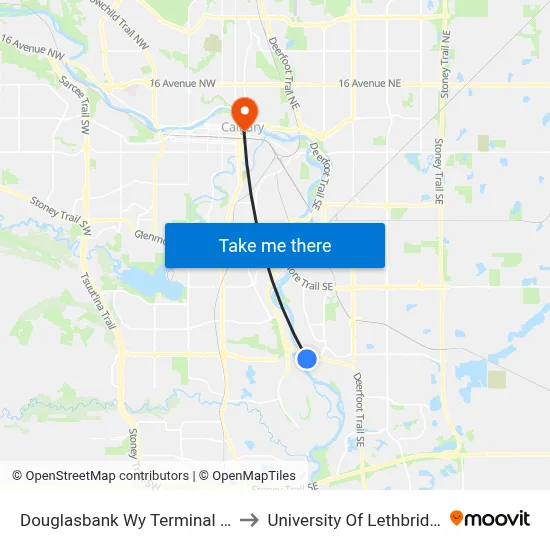 Douglasbank Wy Terminal SE to University Of Lethbridge map
