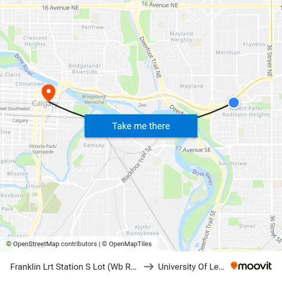 Franklin Lrt Station S Lot (Wb Radcliffe Dr Se) to University Of Lethbridge map