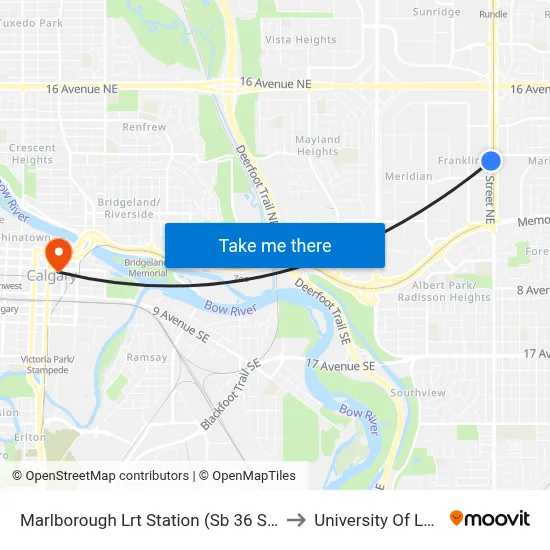Marlborough Lrt Station (Sb 36 St NE @ 8 Av Ne) to University Of Lethbridge map