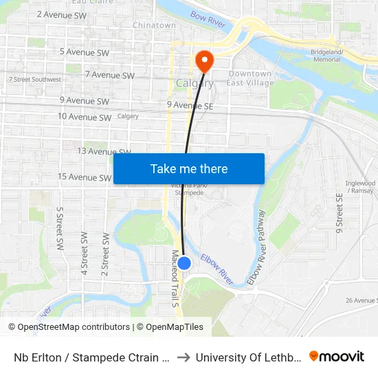 Nb Erlton / Stampede Ctrain Staion to University Of Lethbridge map