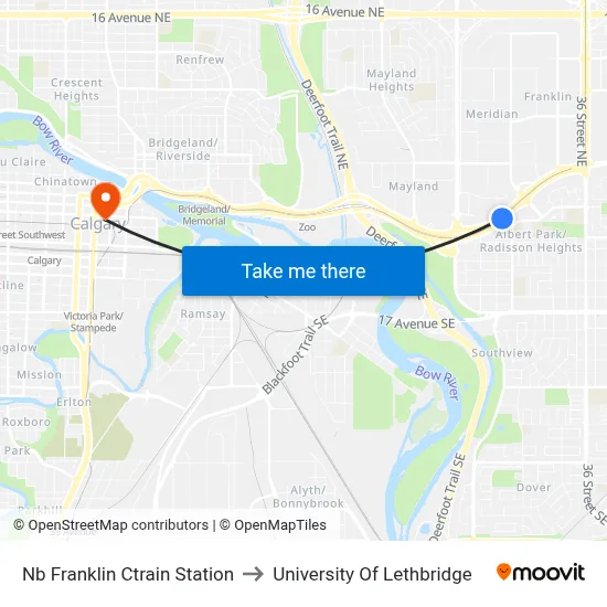 Nb Franklin Ctrain Station to University Of Lethbridge map