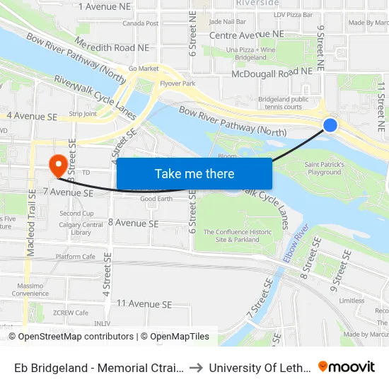 Eb Bridgeland - Memorial Ctrain Station to University Of Lethbridge map