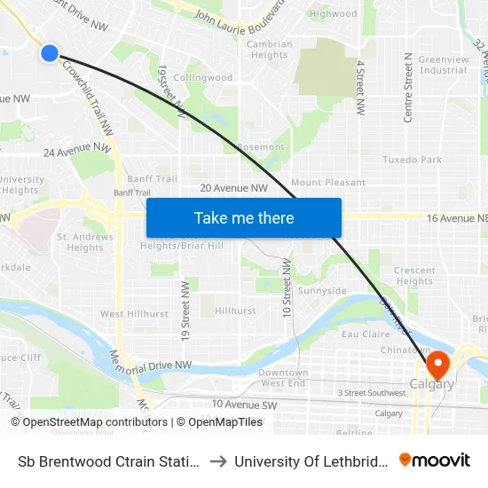 Sb Brentwood Ctrain Station to University Of Lethbridge map