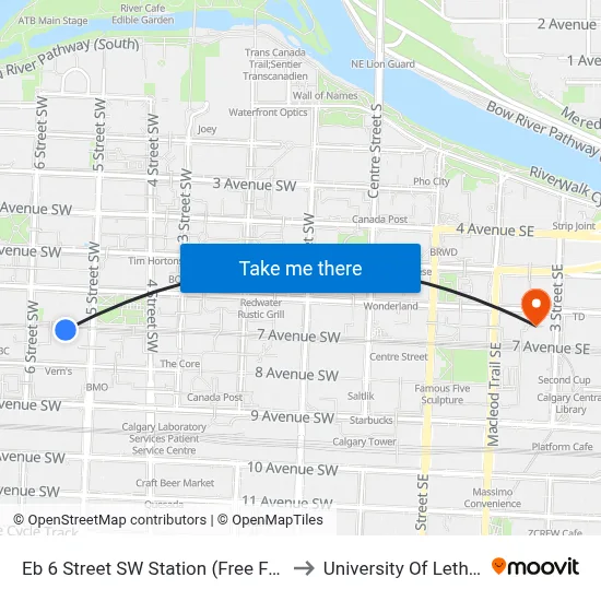 Eb 6 Street SW Station (Free Fare Zone) to University Of Lethbridge map