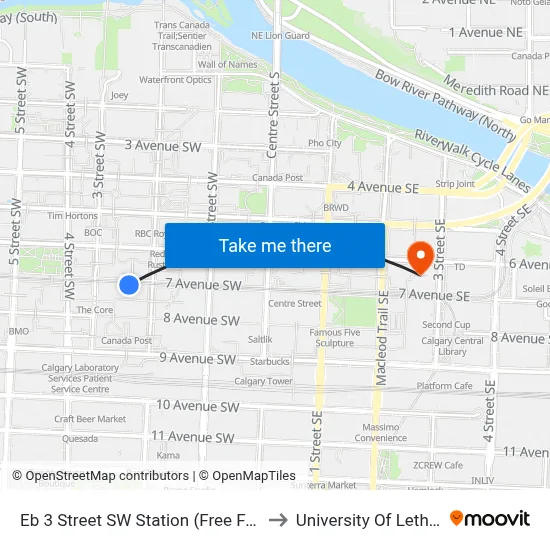 Eb 3 Street SW Station (Free Fare Zone) to University Of Lethbridge map