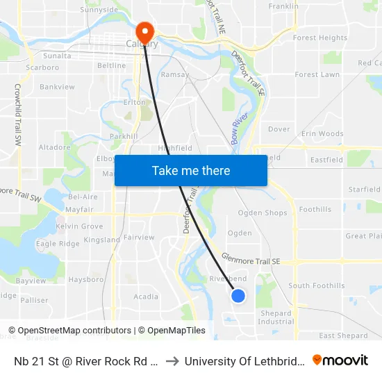 Nb 21 St @ River Rock Rd SE to University Of Lethbridge map
