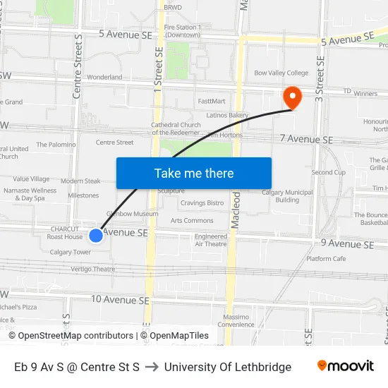 Eb 9 Av S @ Centre St S to University Of Lethbridge map