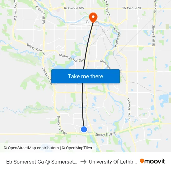 Eb Somerset Ga @ Somerset Dr SW to University Of Lethbridge map