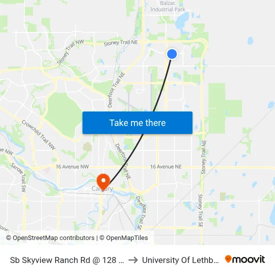 Sb Skyview Ranch Rd @ 128 Av NE to University Of Lethbridge map