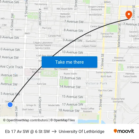 Eb 17 Av SW @ 6 St SW to University Of Lethbridge map