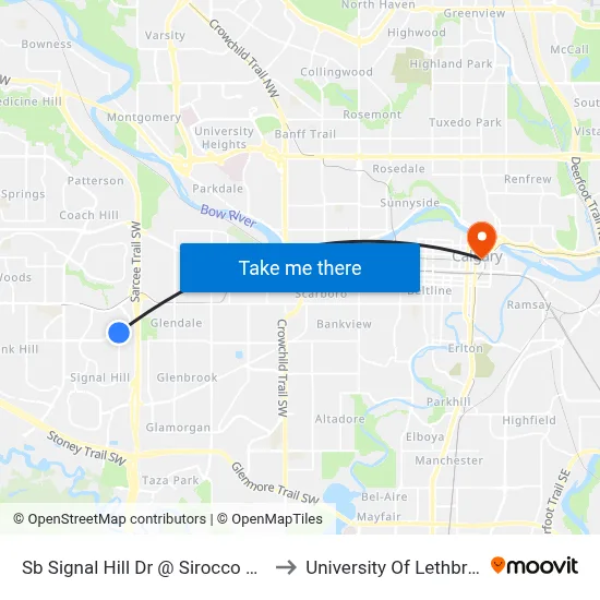 Sb Signal Hill Dr @ Sirocco Dr SW to University Of Lethbridge map