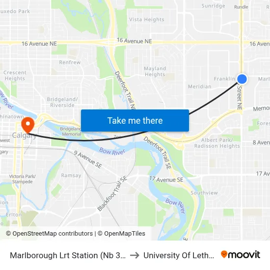 Marlborough Lrt Station (Nb 36 St Ne) to University Of Lethbridge map
