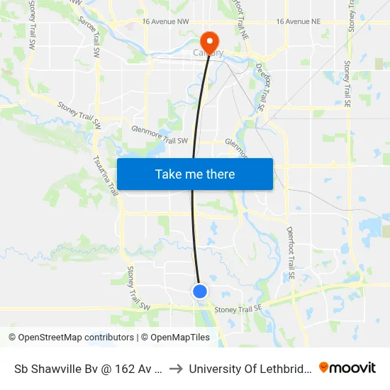 Sb Shawville Bv @ 162 Av SE to University Of Lethbridge map