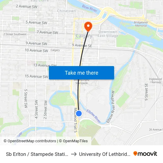 Sb Erlton / Stampede Station to University Of Lethbridge map