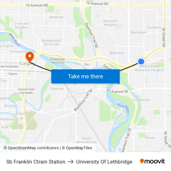 Sb Franklin Ctrain Station to University Of Lethbridge map