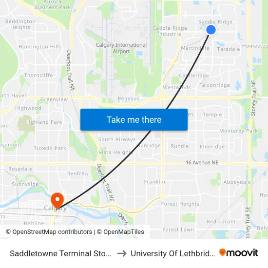 Saddletowne Terminal Stop A to University Of Lethbridge map