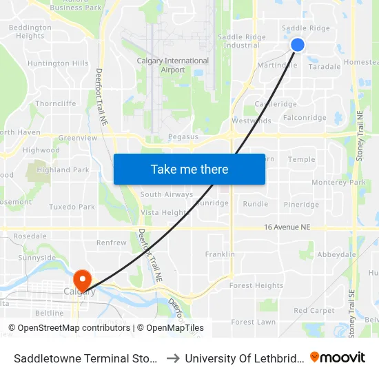Saddletowne Terminal Stop G to University Of Lethbridge map