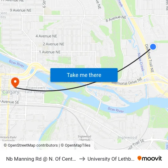 Nb Manning Rd @ N. Of Centre Av E to University Of Lethbridge map
