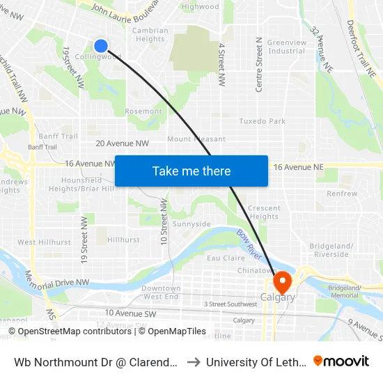 Wb Northmount Dr @ Clarendon Rd NW to University Of Lethbridge map