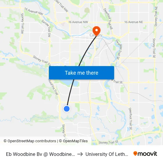 Eb Woodbine Bv @ Woodbine Bv SW to University Of Lethbridge map