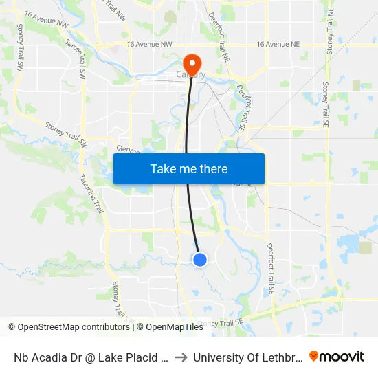 Nb Acadia Dr @ Lake Placid Hl SE to University Of Lethbridge map