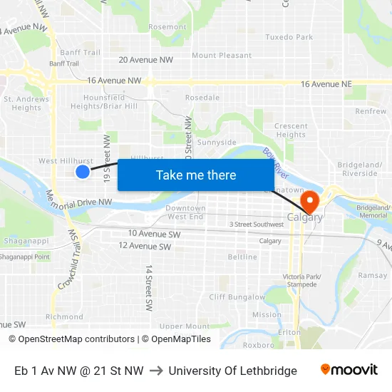 Eb 1 Av NW @ 21 St NW to University Of Lethbridge map