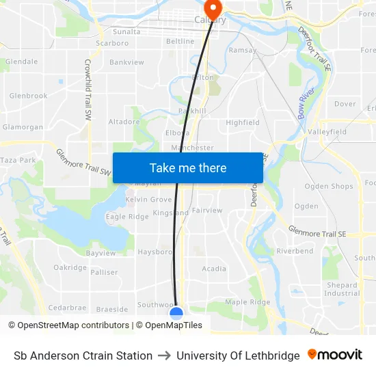 Sb Anderson Ctrain Station to University Of Lethbridge map