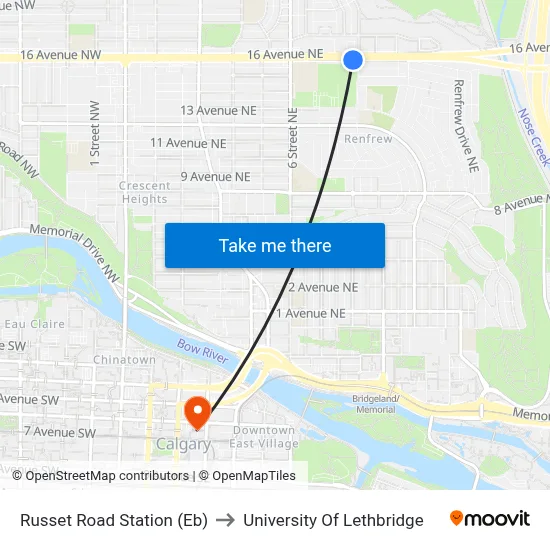 Russet Road Station (Eb) to University Of Lethbridge map